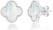 SIMONA Mother-of-Pearl Clover Milgrain Halo Stud Earrings