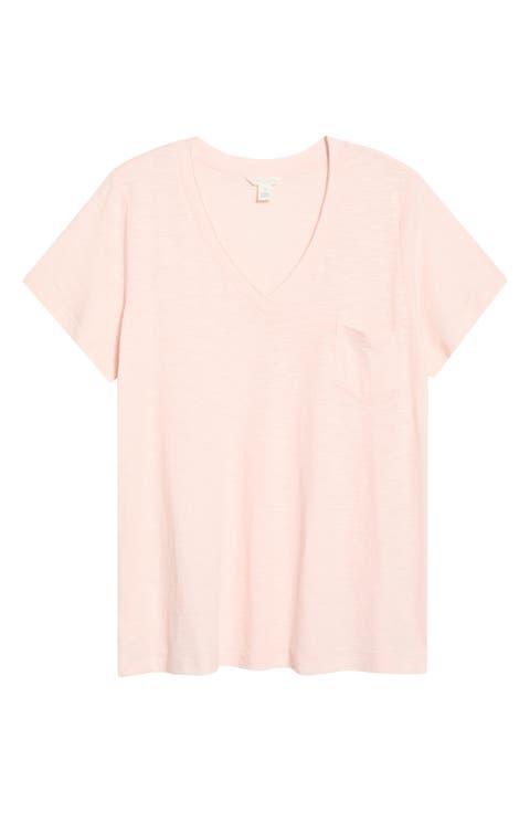 Short Sleeve Cotton & Modal V-Neck Pocket T-Shirt (Plus)