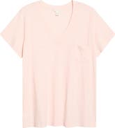 Caslon® Short Sleeve Cotton & Modal V-Neck Pocket T-Shirt