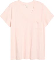 Caslon® Short Sleeve Cotton & Modal V-Neck Pocket T-Shirt
