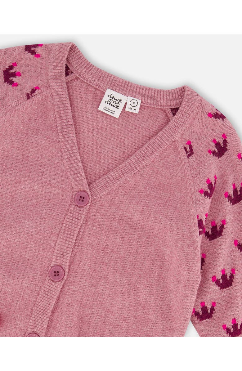 Deux par Deux Girl's Jacquard Sleeve Knitted Long Cardigan Lavender, Alternate, color, 