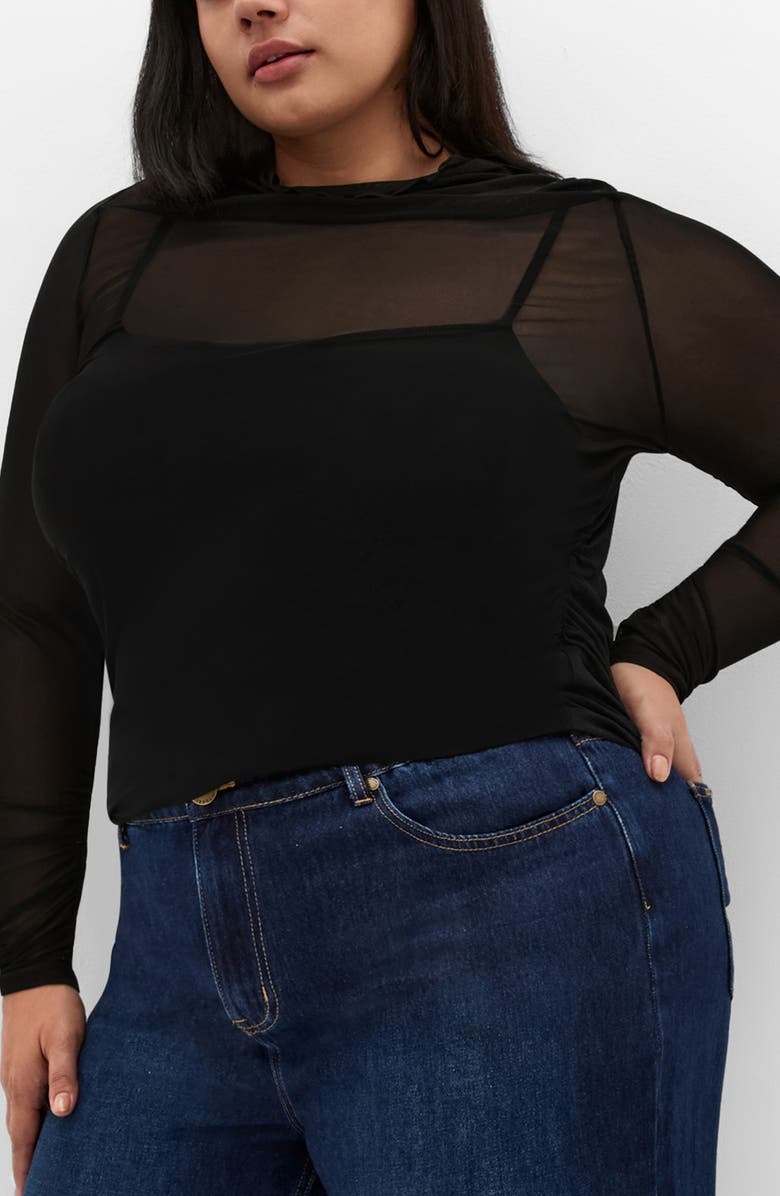 City Chic Lauryn Sheer Stretch Mesh Top, Main, color, Black