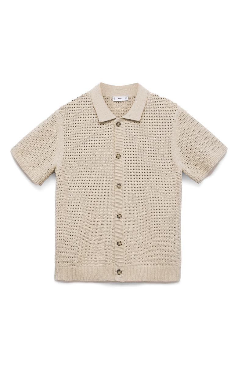 MANGO Short Sleeve Openwork Cotton Blend Cardigan, Alternate, color, Beige