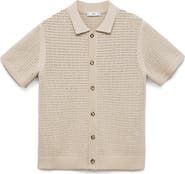 MANGO Short Sleeve Openwork Cotton Blend Cardigan