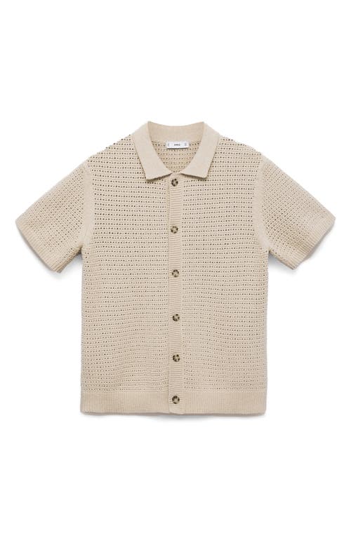 Mango Short Sleeve Openwork Cotton Blend Cardigan In Neutral