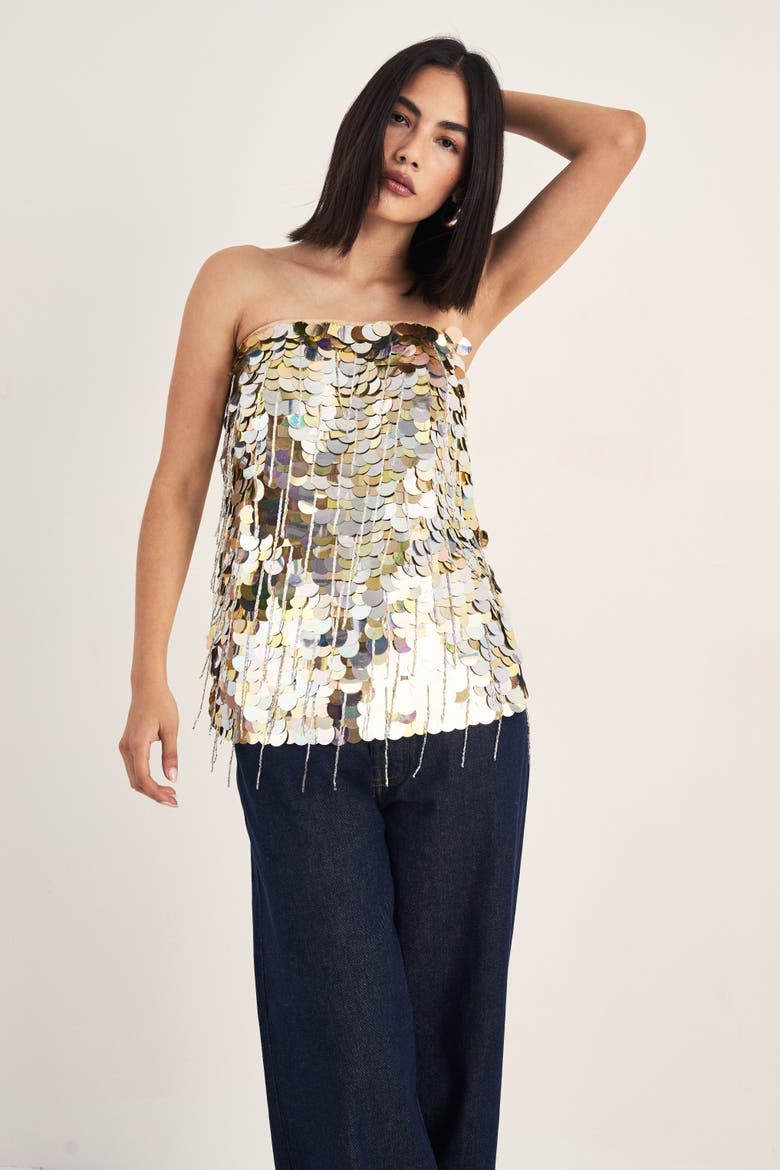 Disc Tassel Bandeau Top, Alternate, color, Gold