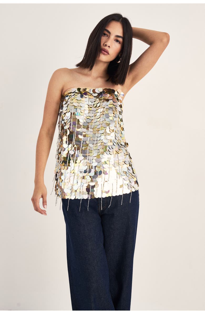 NASTY GAL Disc Tassel Bandeau Top, Alternate, color, Gold