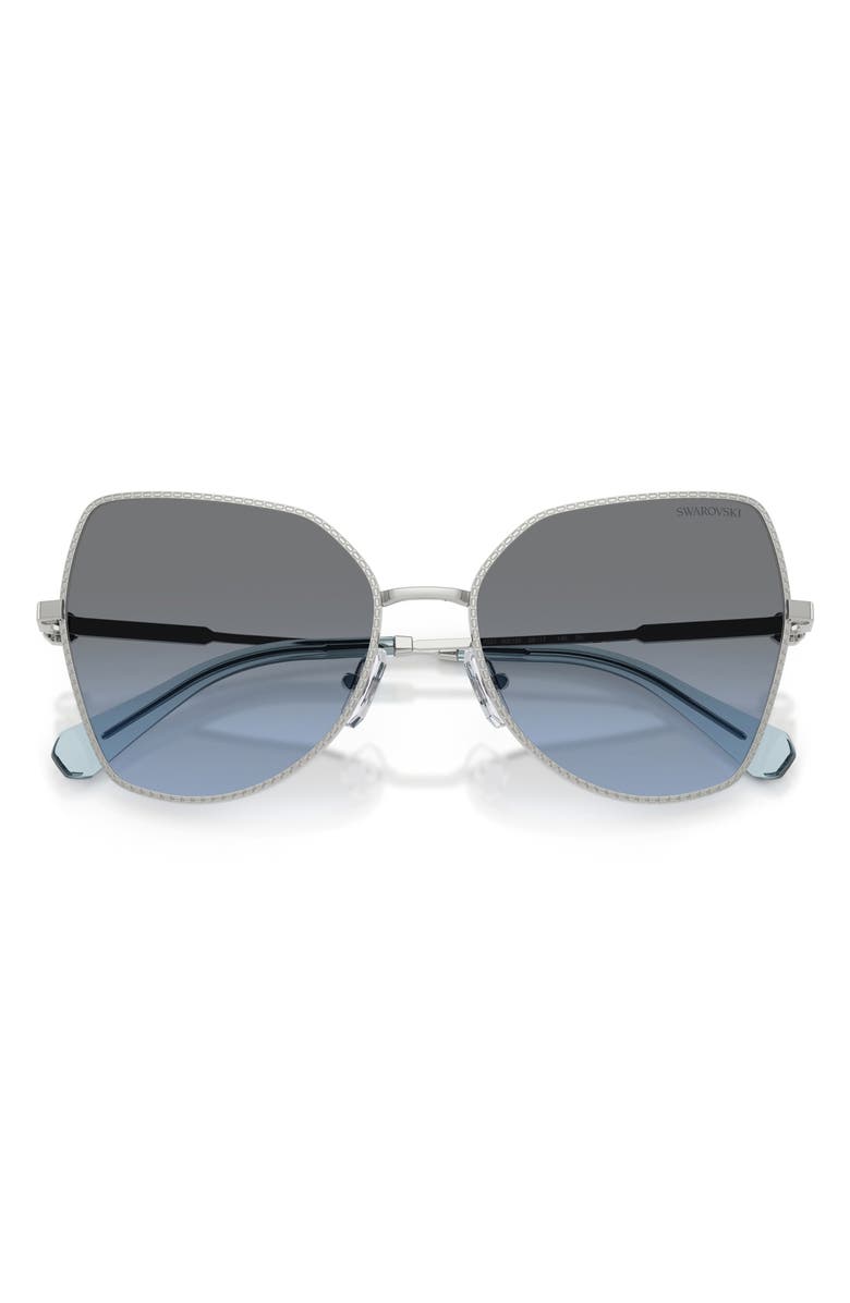 Swarovski 58mm Butterfly Sunglasses, Alternate, color, Silver / Blue Gradient Grey