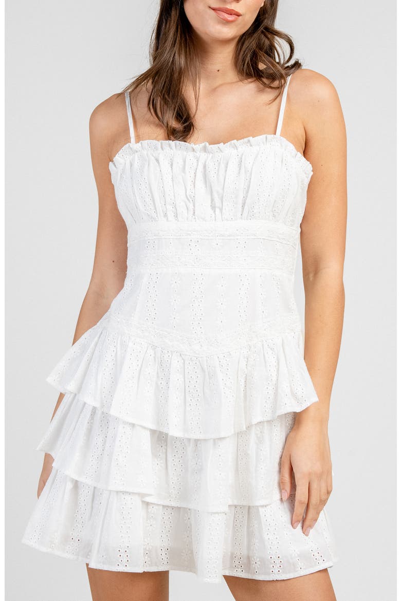 Tiered Eyelet Minidress, Alternate, color, OFF WHITE