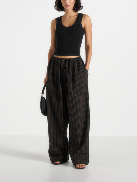 Ivanna Elasticated Wide Leg Striped Cotton Pants