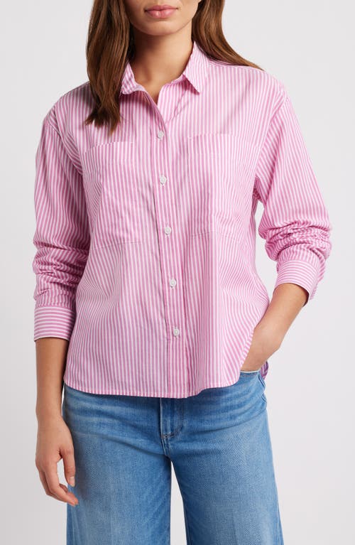Beachlunchlounge Everlynn Cotton Blend Button-up Shirt In Hollywood Cerise