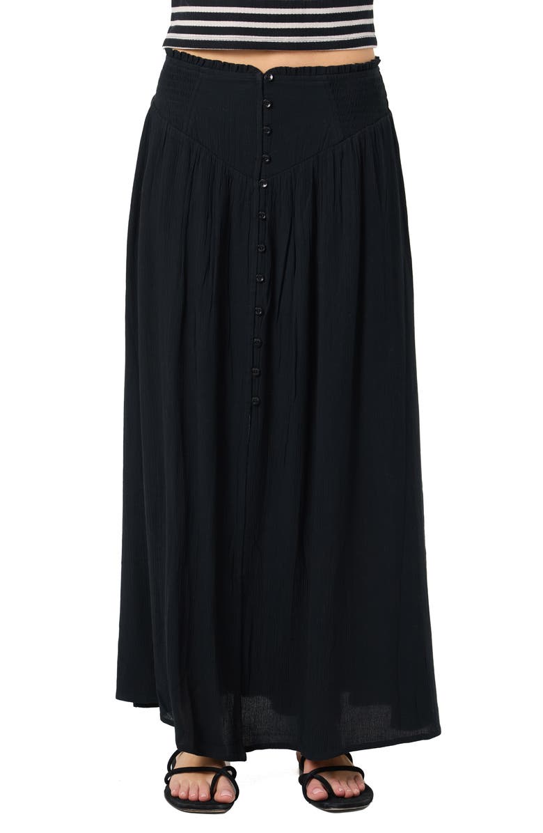 O'Neill Tryston Button Front Midi Skirt, Main, color, Black