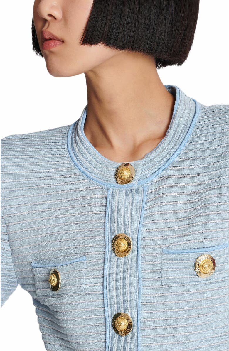 Balmain Long-Sleeved Textured Knit Cardigan, Alternate, color, 