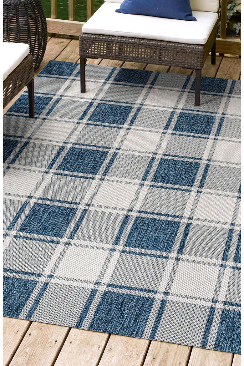 Sabine Traditional Farmhouse Bold Gingham Indoor/Outdoor Area Rug, Alternate, color, Navy/Cream
