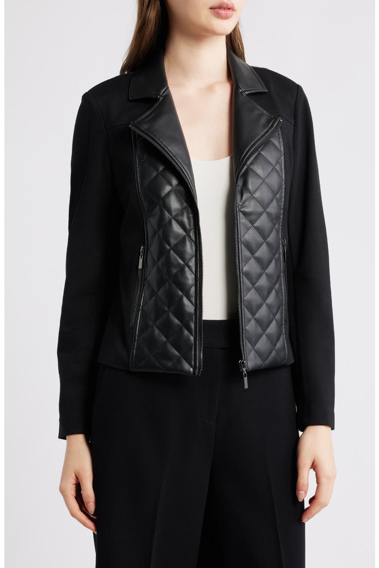 Quilted Mixed Media Moto Jacket, Main, color, ANNE BLACK