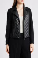 AK ANNE KLEIN Quilted Mixed Media Moto Jacket