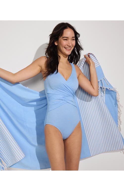 Lands' End Slender Suit Wrap One Piece Swimsuit In Soft Cloud Blue Shine