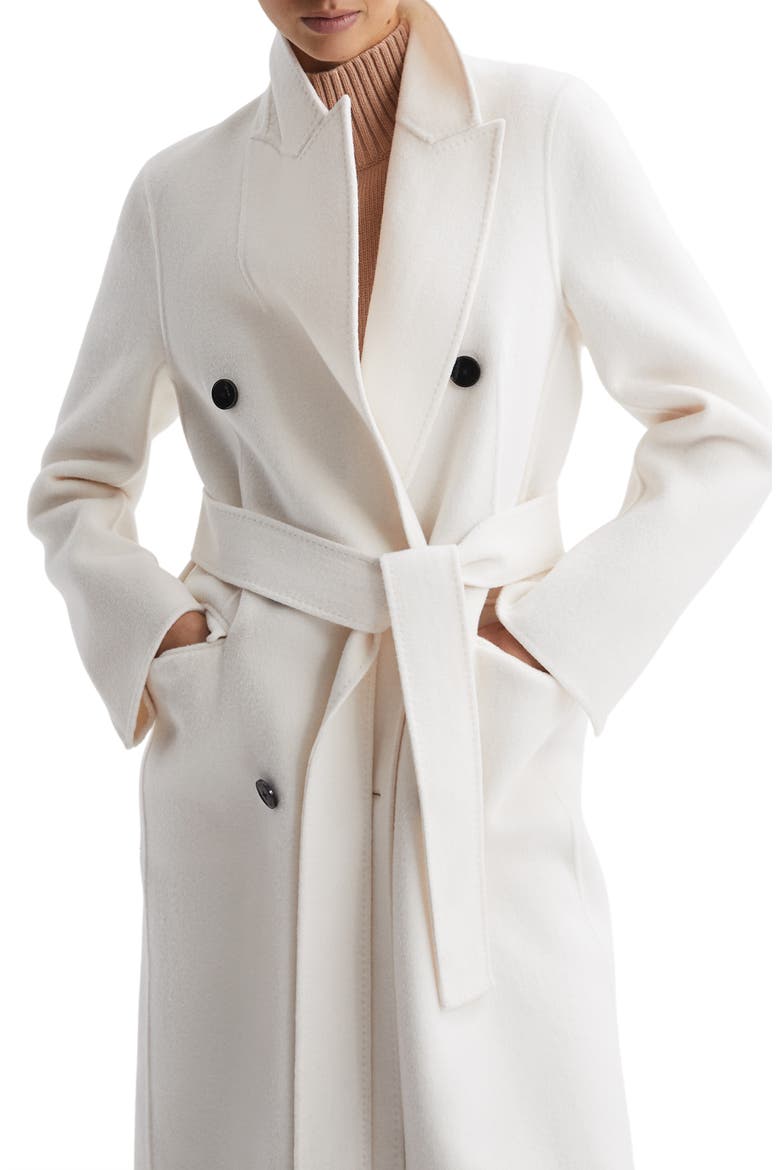 Belted Wool Blend Longline Coat, Alternate, color, CREAM