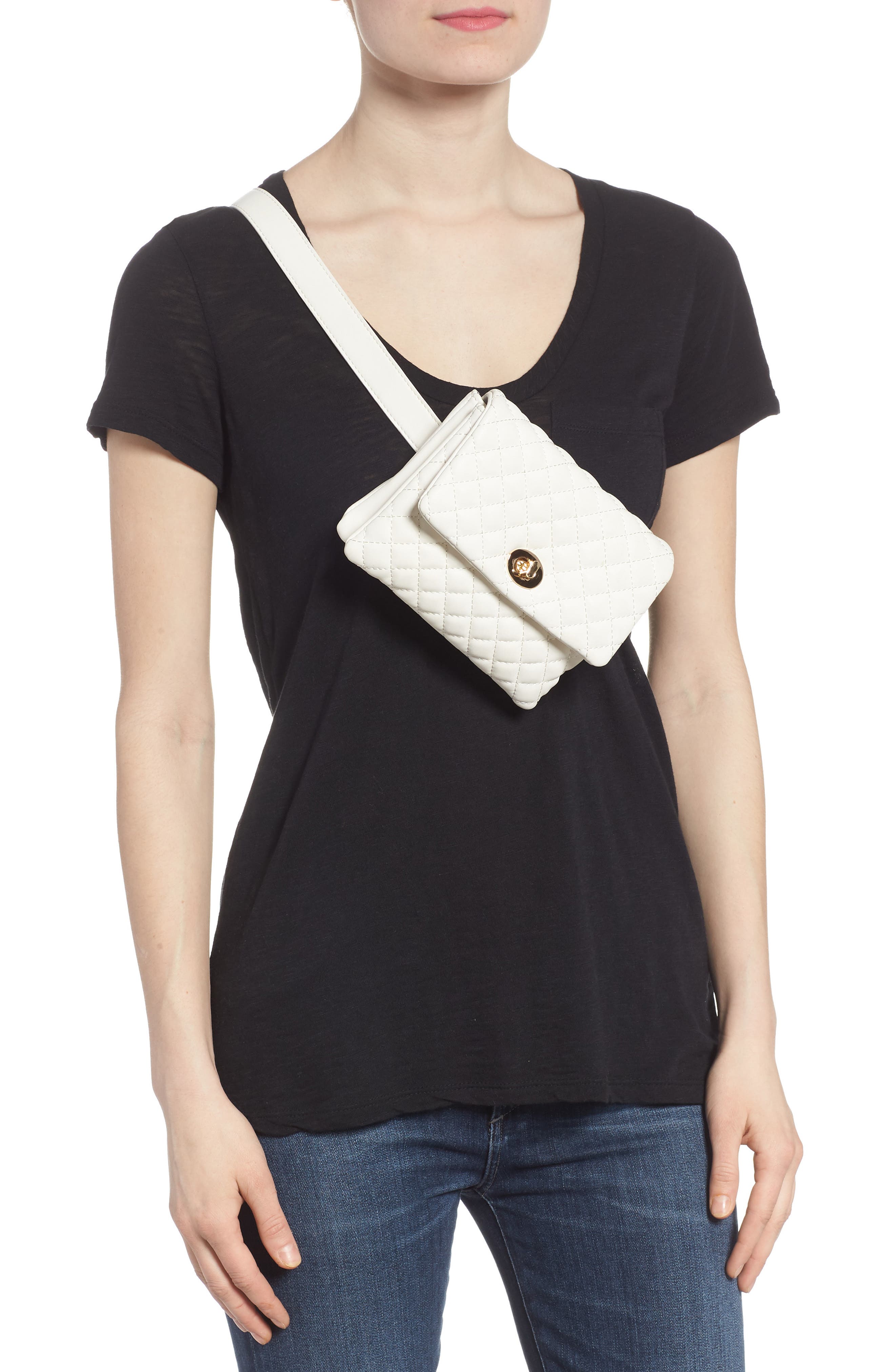 Quilted Vegan Leather Convertible Belt Bag, Alternate, color, WHITE