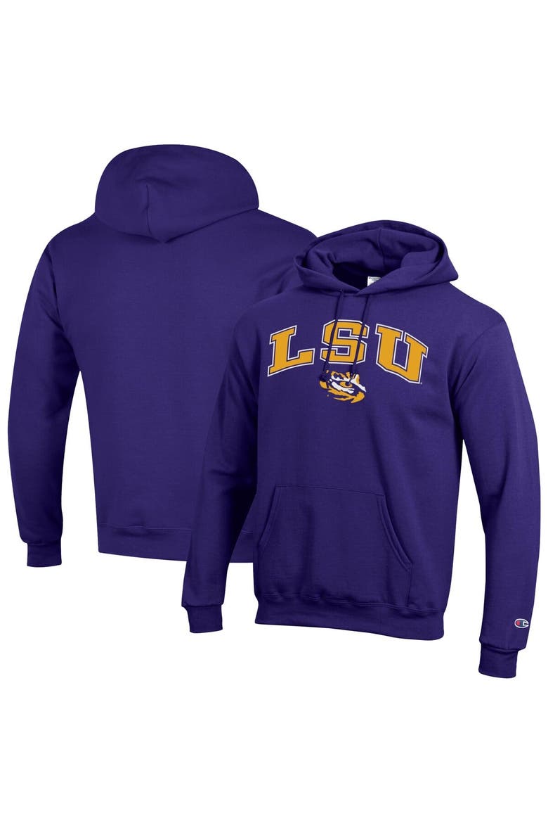 Men's Champion  Purple LSU Tigers Arch Over Logo Pullover Hoodie, Alternate, color, Purple