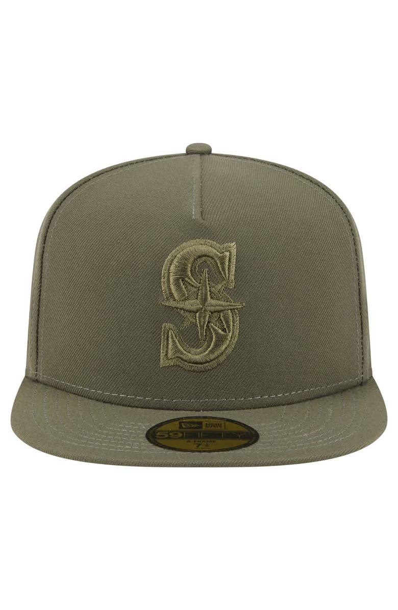 New Era Men's New Era Olive Seattle Mariners Color Pack A-Frame 59FIFTY Fitted Hat, Alternate, color, 