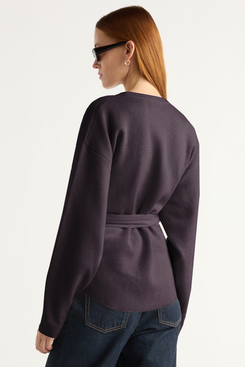 Nara Tie-Front Knit Sweater, Alternate, color, Dark Aubergine