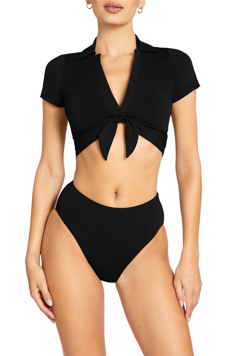 Ava Knot Front Bikini Top, Main, color, BLACK
