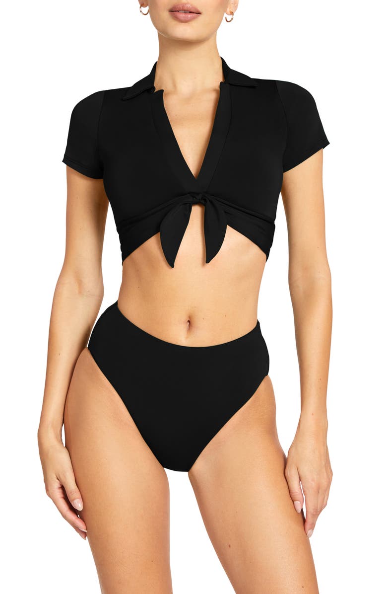 Robin Piccone Ava Knot Front Bikini Top, Main, color, Black