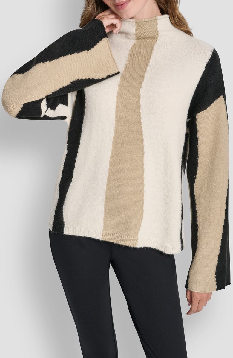 DKNY Stripe Roll Neck Sweater, Main, color, Ecru Multi