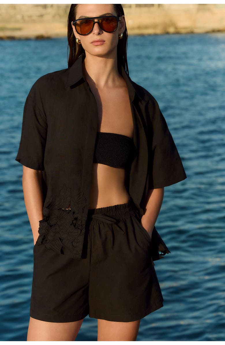 Luma Gottex Amalfi Lace Drawstring Short Cover-Up, Alternate, color, Black