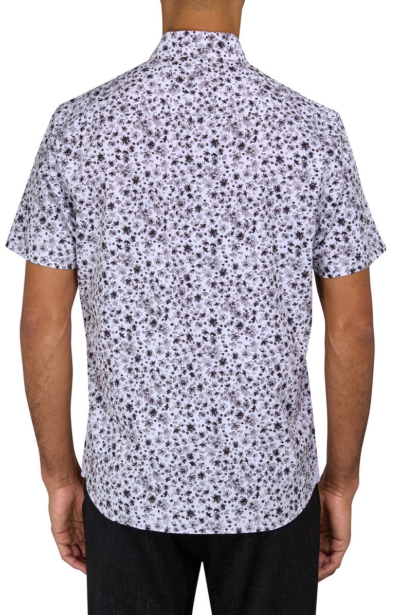 Brooklyn Brigade Slim Fit Abstract Floral Recycled 4-Way Stretch Performance Short Sleeve Shirt, Alternate, color, White/Black