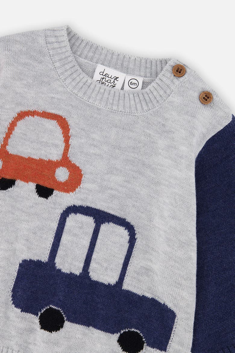 Knitted Car Intarsia Top and Elastic Waist Pants Set, Alternate, color, Blue and Orange