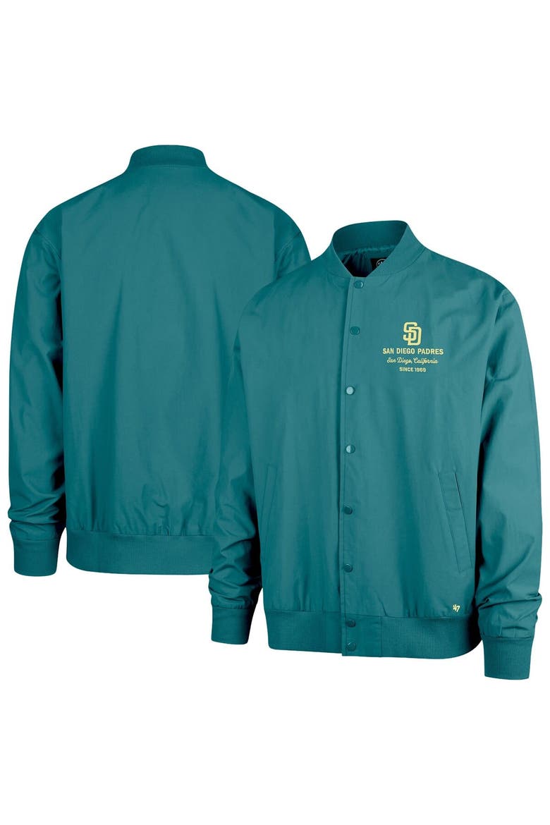 Men's '47  Hunter Green San Diego Padres Anderson Twill Full-Snap Bomber Jacket, Main, color, Hunter Green