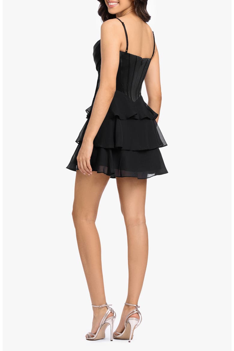 Corset Bodice Tiered Cocktail Minidress, Alternate, color, BLACK
