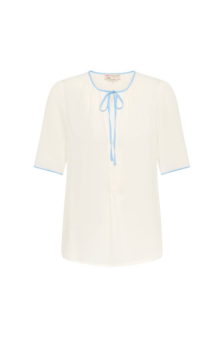 Half Sleeve Top With Bow Tie Detail, Main, color, Ecru Blue