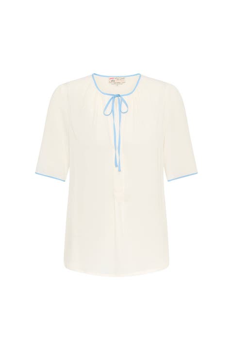 Half Sleeve Top With Bow Tie Detail