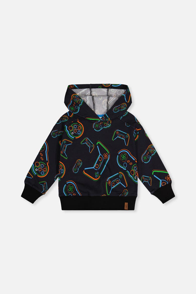 Controller Fleece Attached Hooded Sweatshirt, Main, color, Black Printed Controller