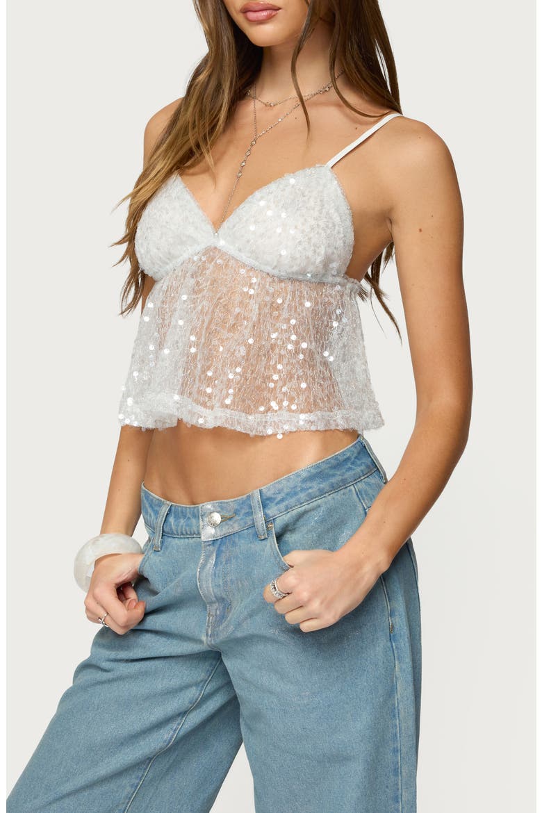 Sheer Sequin Mesh Babydoll Camisole, Alternate, color, SILVER