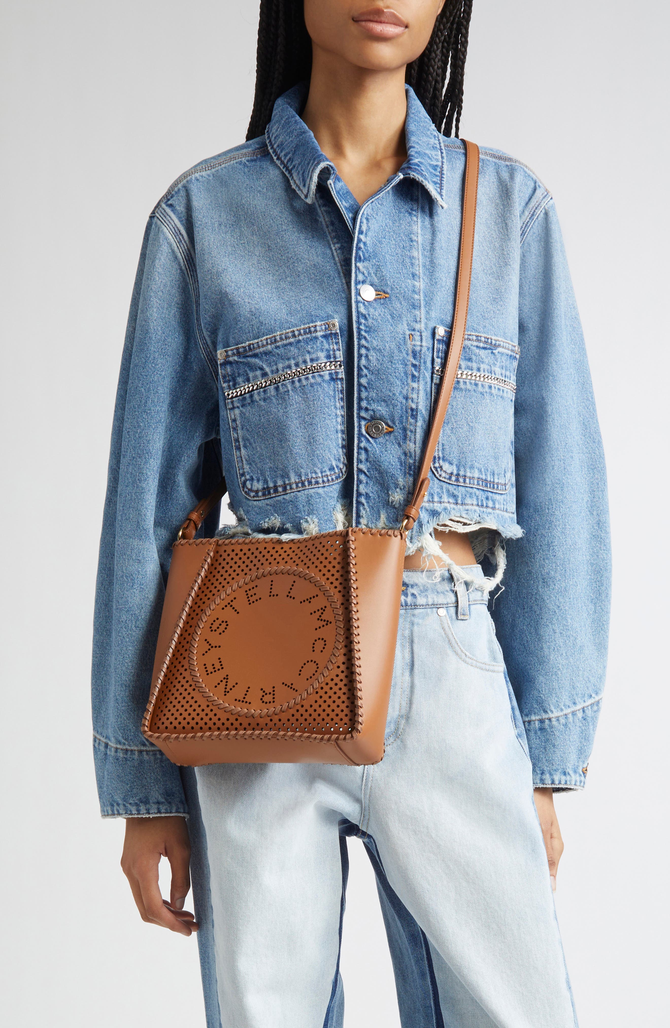 Stella McCartney Perforated Logo Faux Leather Crossbody Bag, Alternate, color, 