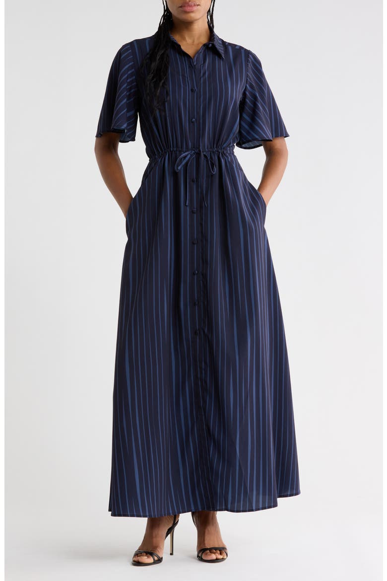 Layton Short Sleeve Maxi Dress, Main, color, NAVY STRIPES