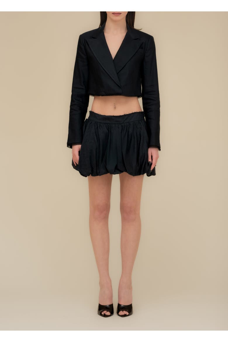 Linen Good Structured Stretch Mini Puff Skirt, Alternate, color, Black