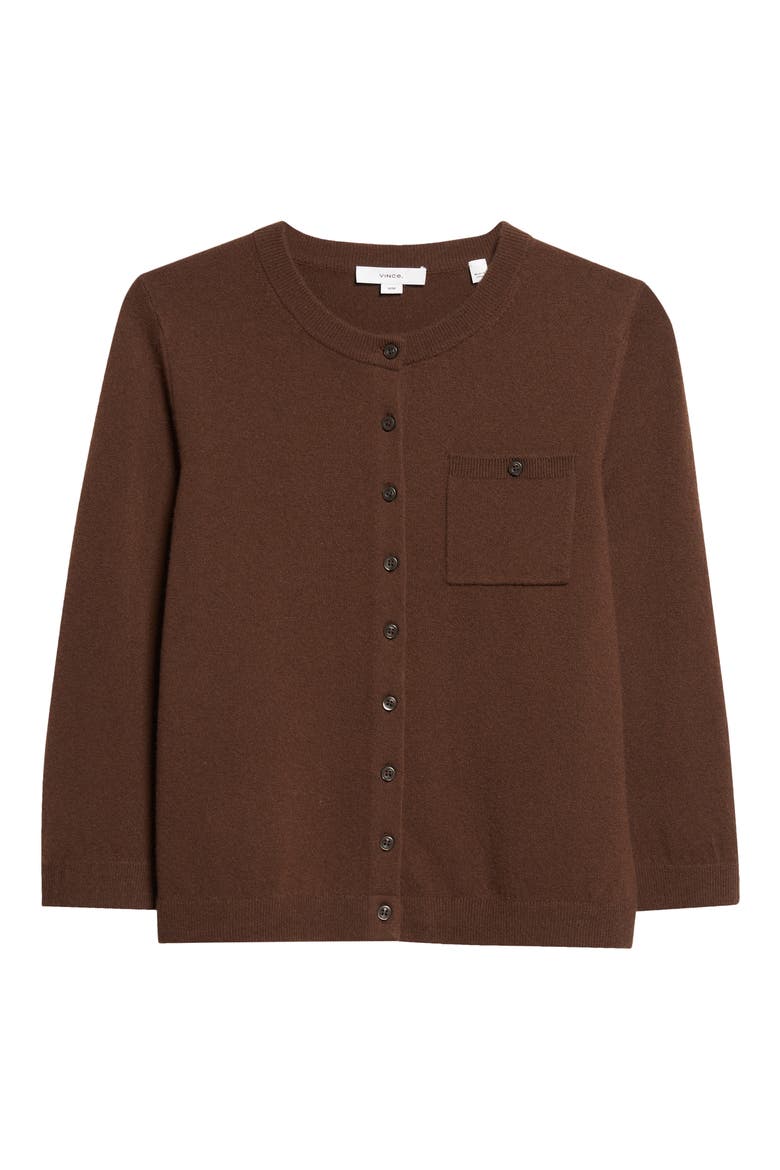 Pocket Wool & Cashmere Blend Cardigan, Alternate, color, DARK BARK