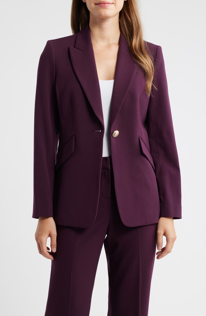 Tahari ASL One-Button Blazer, Alternate, color, Plum