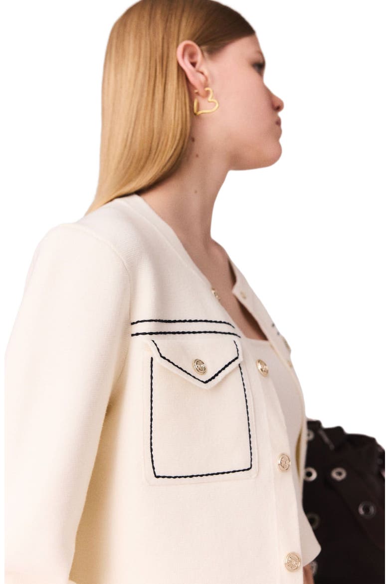 Topstitched cropped cardigan, Alternate, color, Ecru