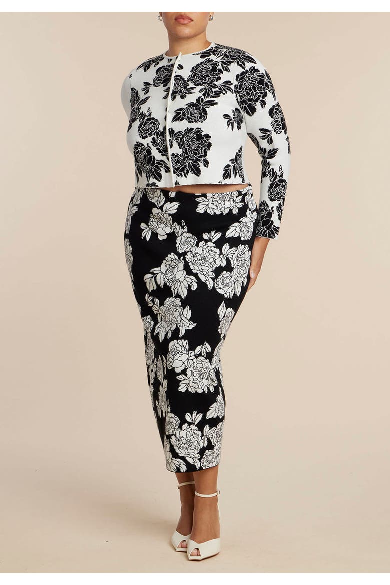Intarsia Cardigan, Alternate, color, BLACK WHITE BLOSSOMS