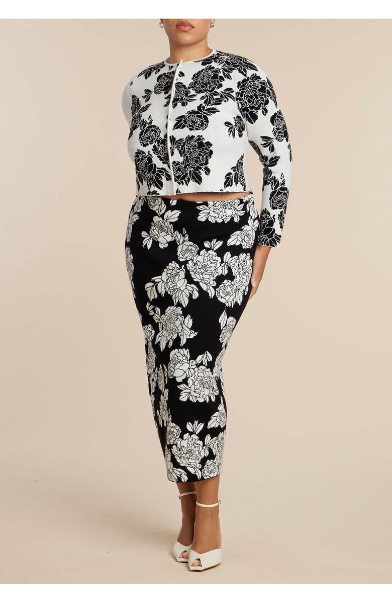 ELOQUII Intarsia Cardigan, Alternate, color, Black White Blossoms