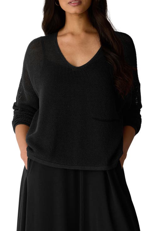 V-Neck Open Knit Sweater