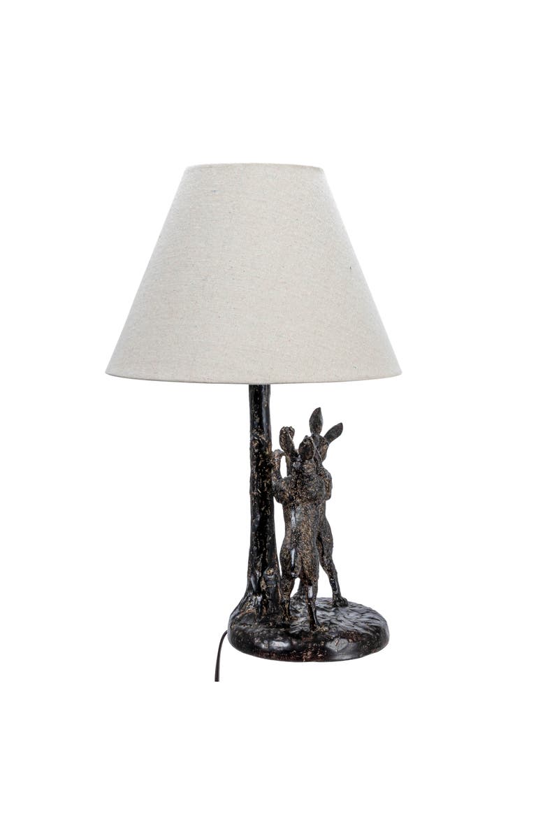 Bunny Rabbit Table Lamp with Linen Empire Shade, Brown and Natural, Alternate, color, Brown