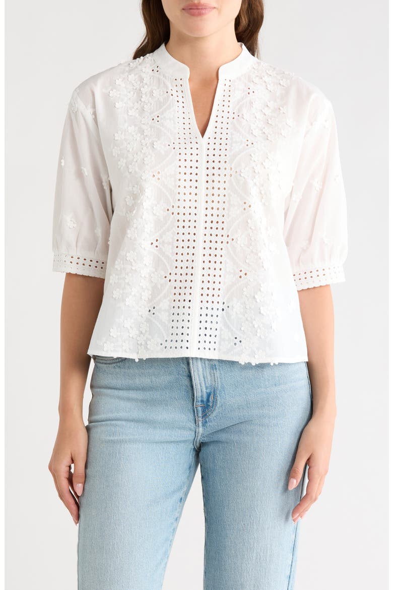Floral Cotton Voile Popover Top, Main, color, WHITE