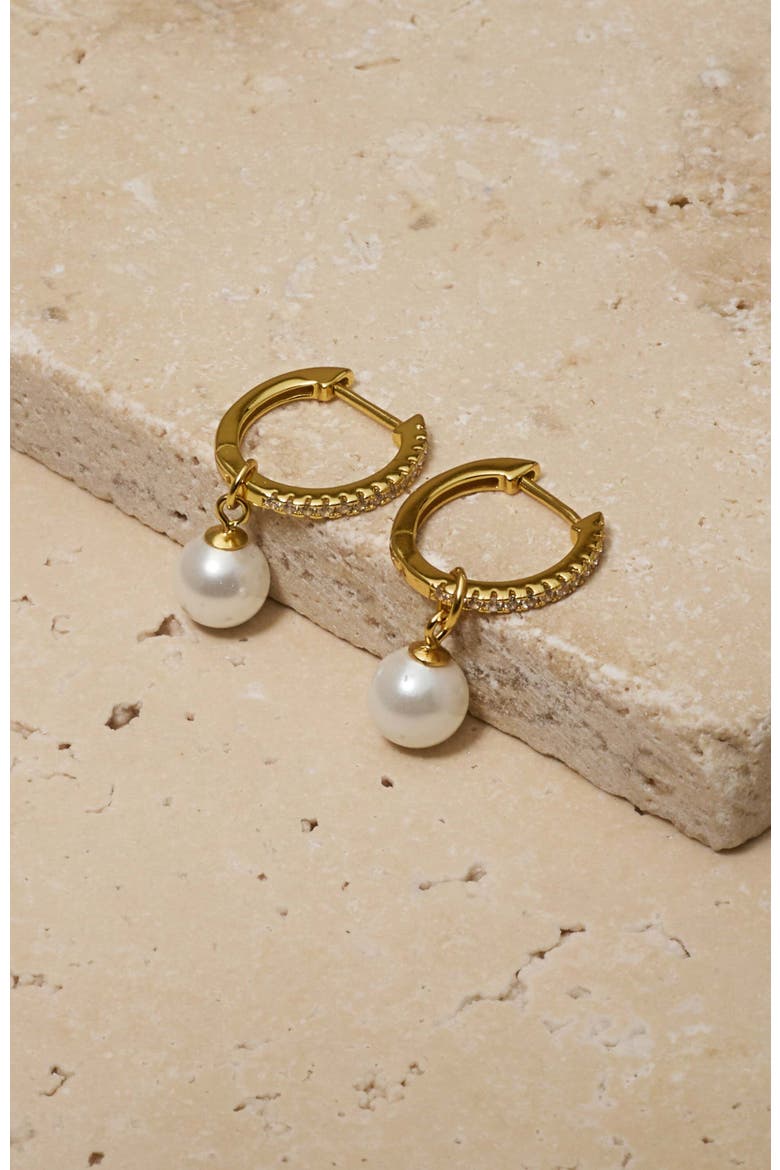 Perfectly Poised Pearl Hoops, Alternate, color, Gold